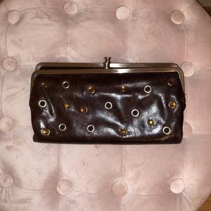 Hobo Leather Brown Clutch With Embellishments